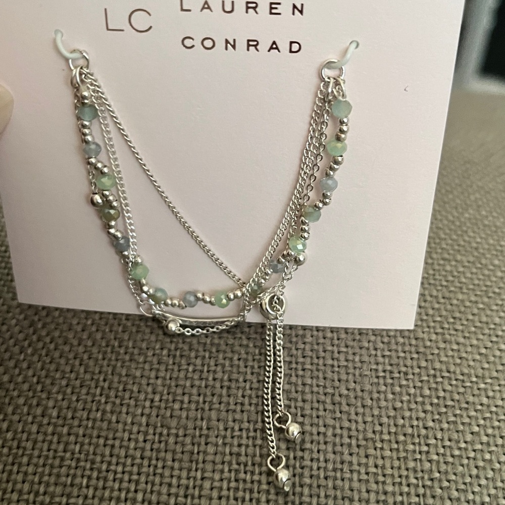 LC, Adjustable Silver Bracelet w/ Pastel Beads - Picture 2 of 2